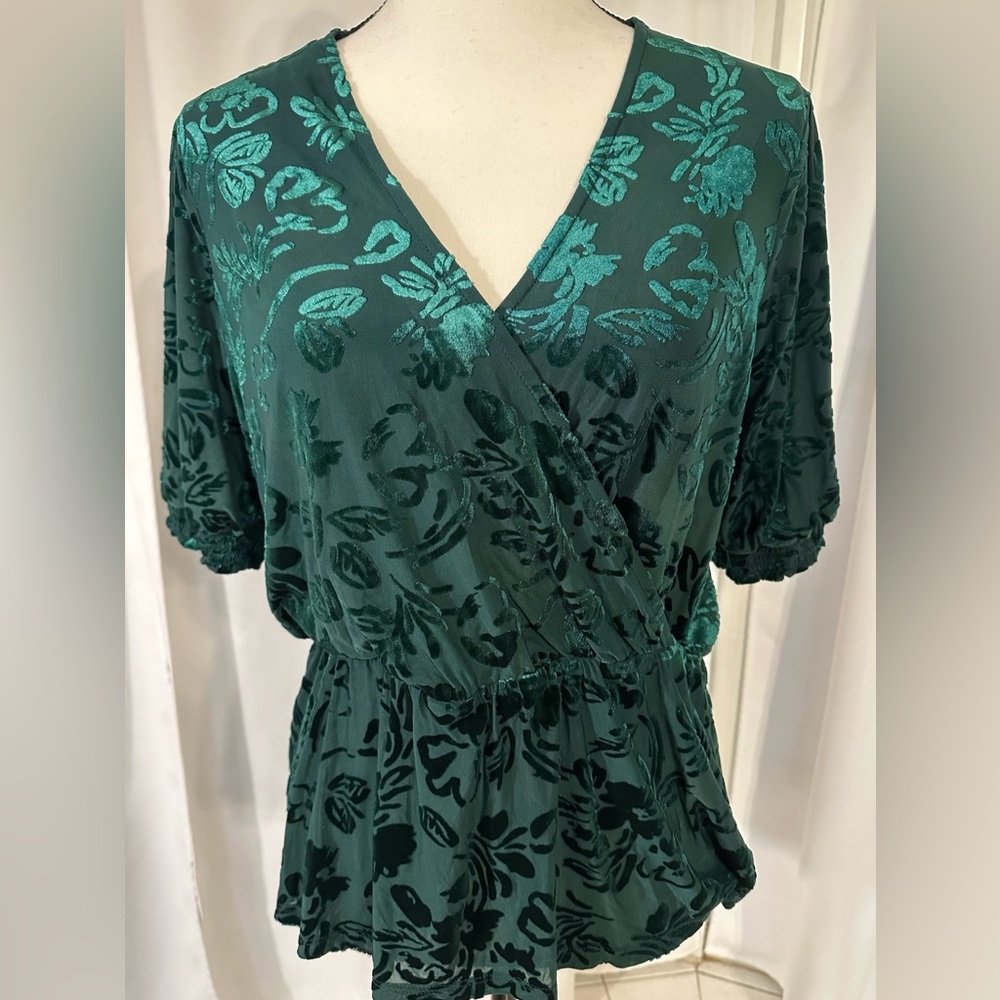 Alfani Womens Faux Velvet floral print top